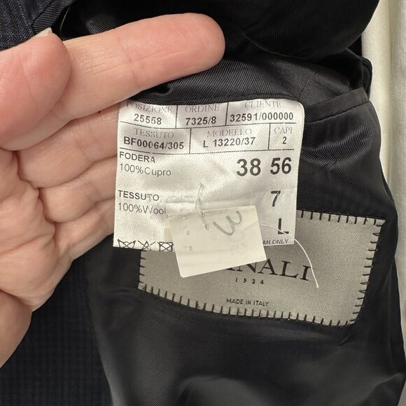 CANALI jacket blazer sport coat 100% wool mini check navy blue long 44L - Picture 9 of 10